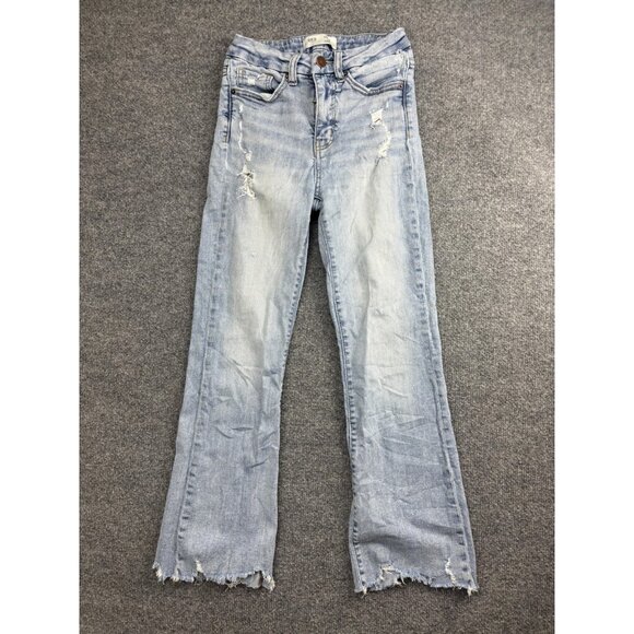 BKE Billie Jeans Womens 25x27 Light Wash Slim High Rise Cropped Flare Distressed - Picture 1 of 8